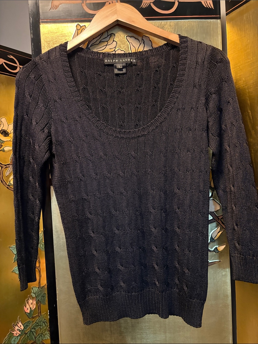 Ralph Lauren Black Cable-Knit Scoopneck Sweater
